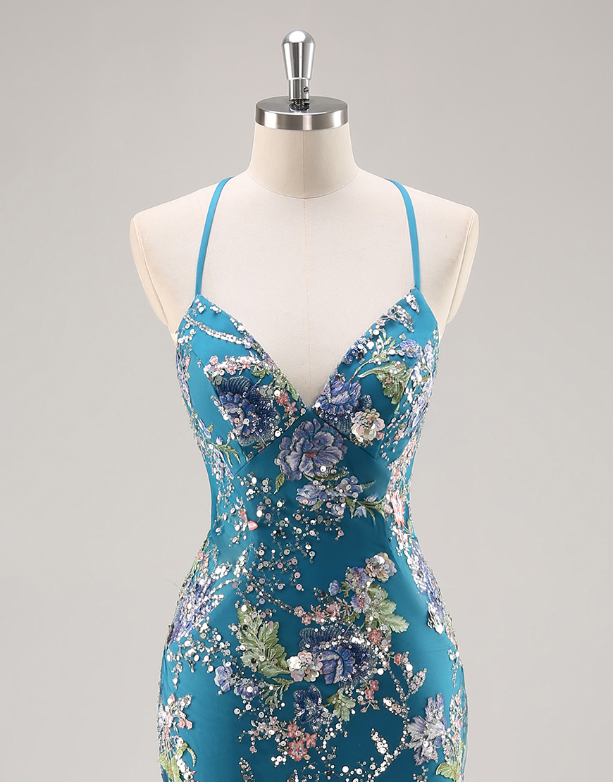 Sparkly Lilac Floral Mermaid Long Beaded Prom Dress with Sequins