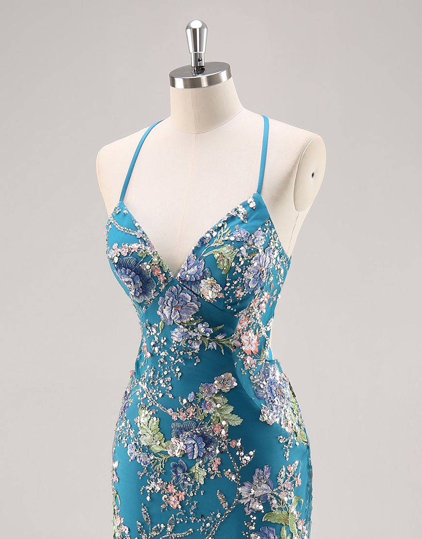 Sparkly Lilac Floral Mermaid Long Beaded Prom Dress with Sequins