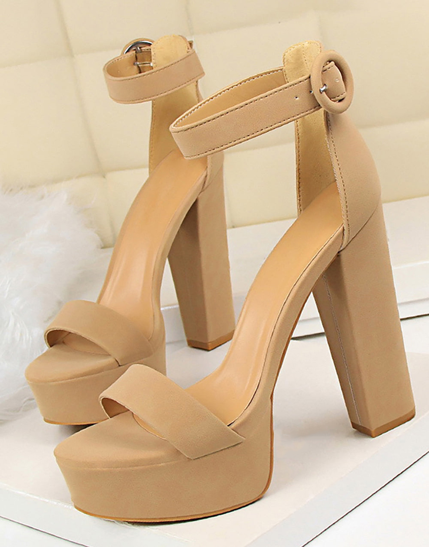 Kahki Chunky High Heel Sandals