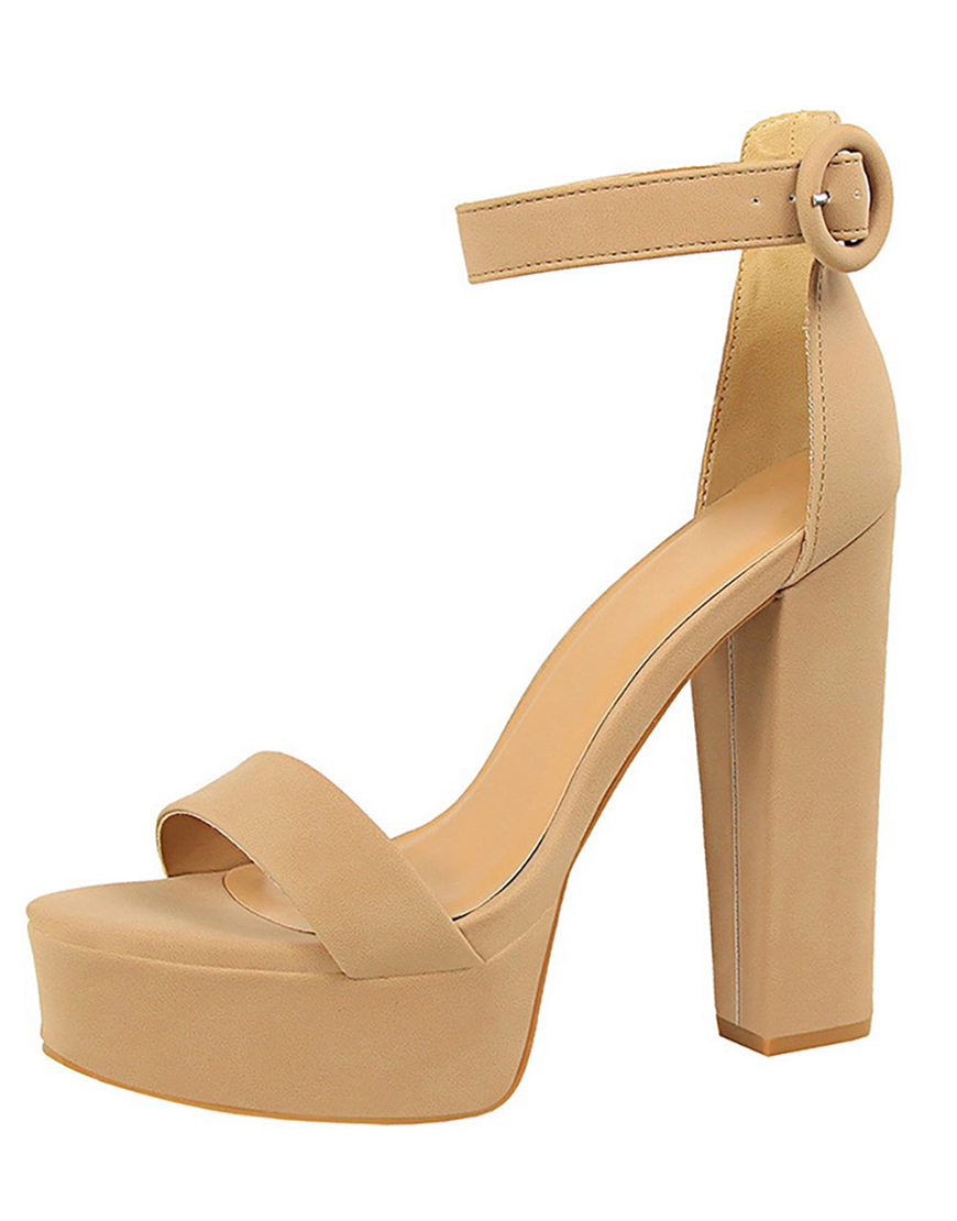 Kahki Chunky High Heel Sandals