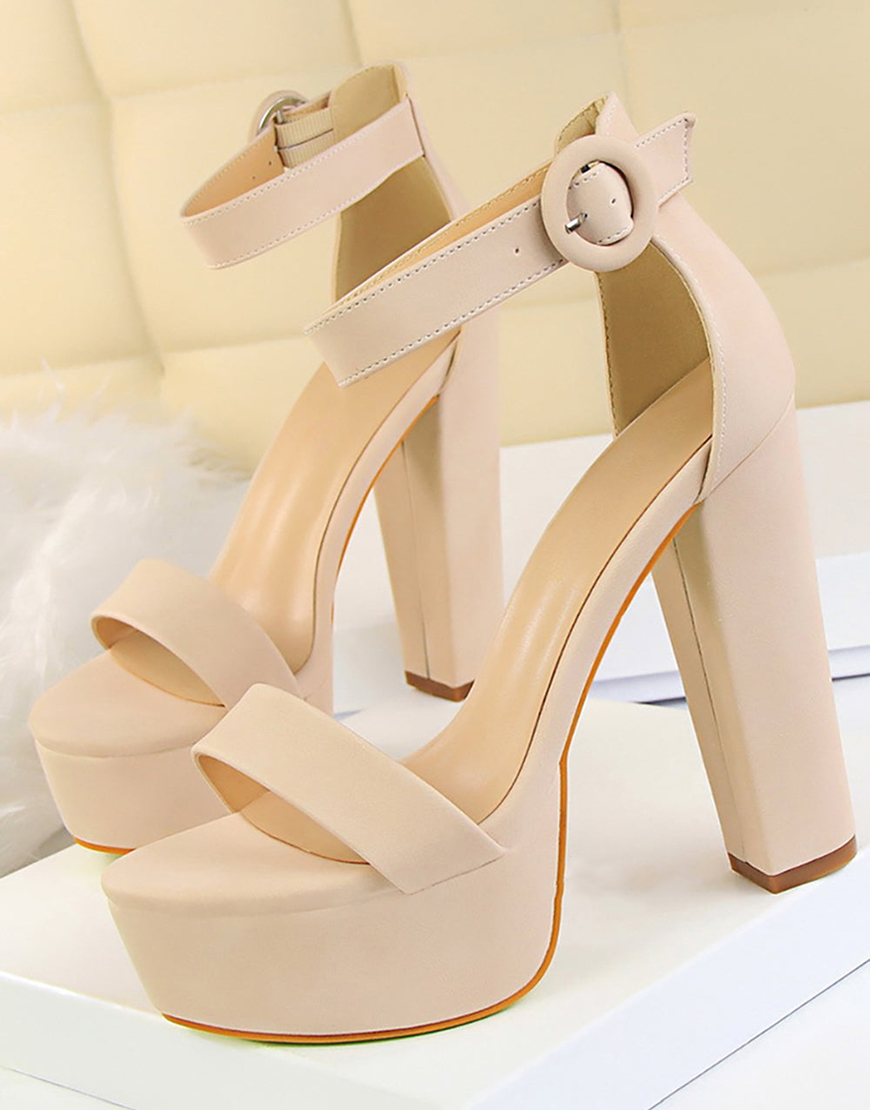 Kahki Chunky High Heel Sandals