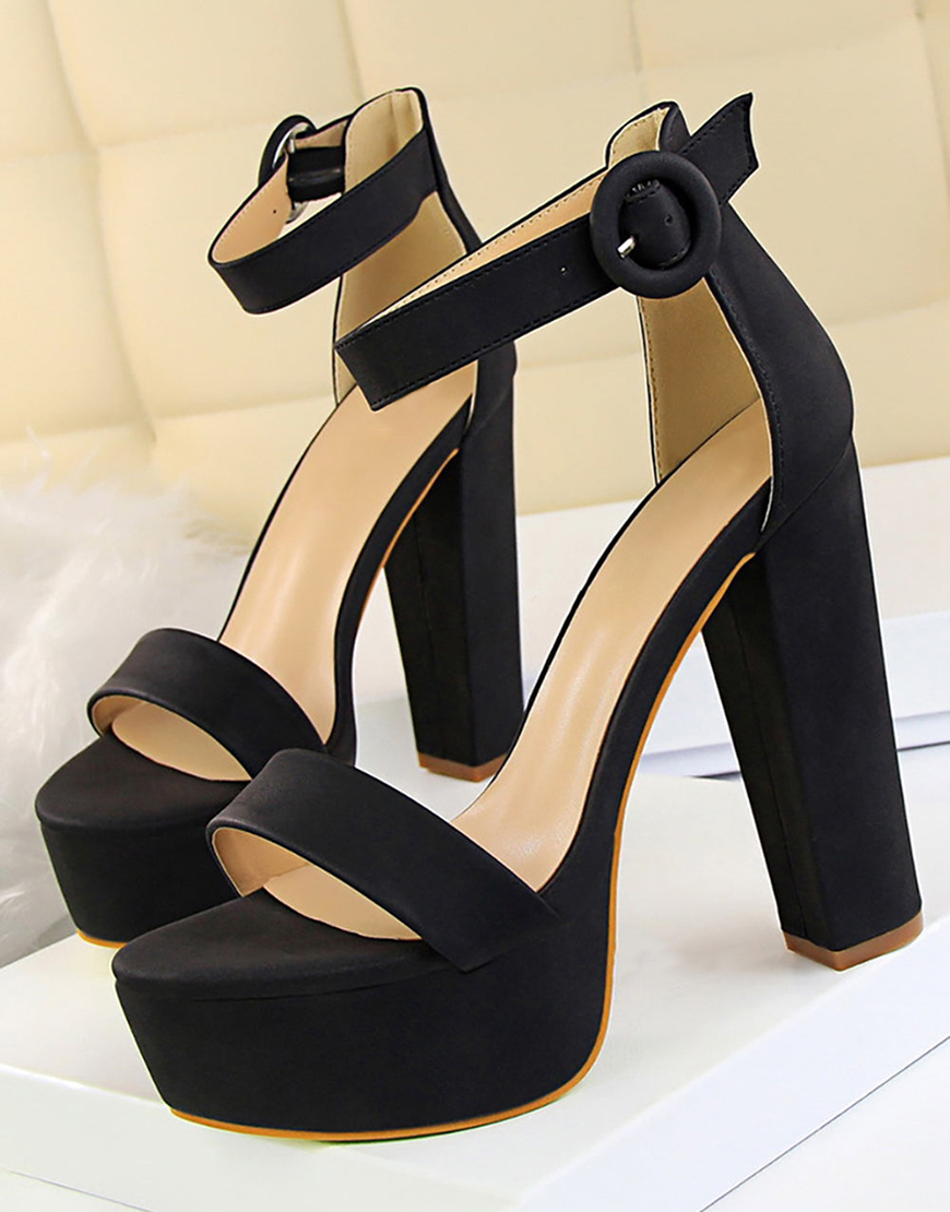 Kahki Chunky High Heel Sandals
