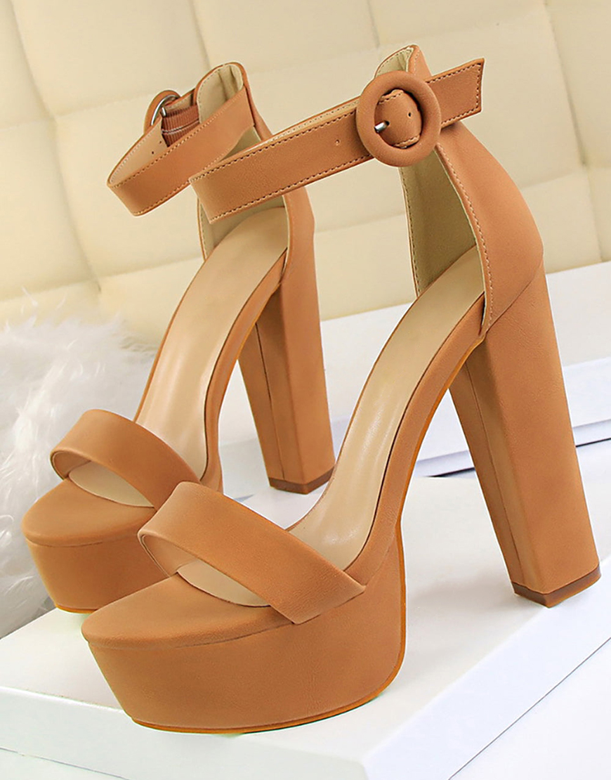 Kahki Chunky High Heel Sandals