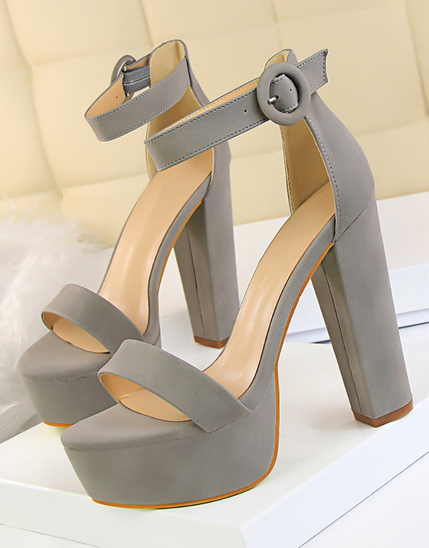 Kahki Chunky High Heel Sandals
