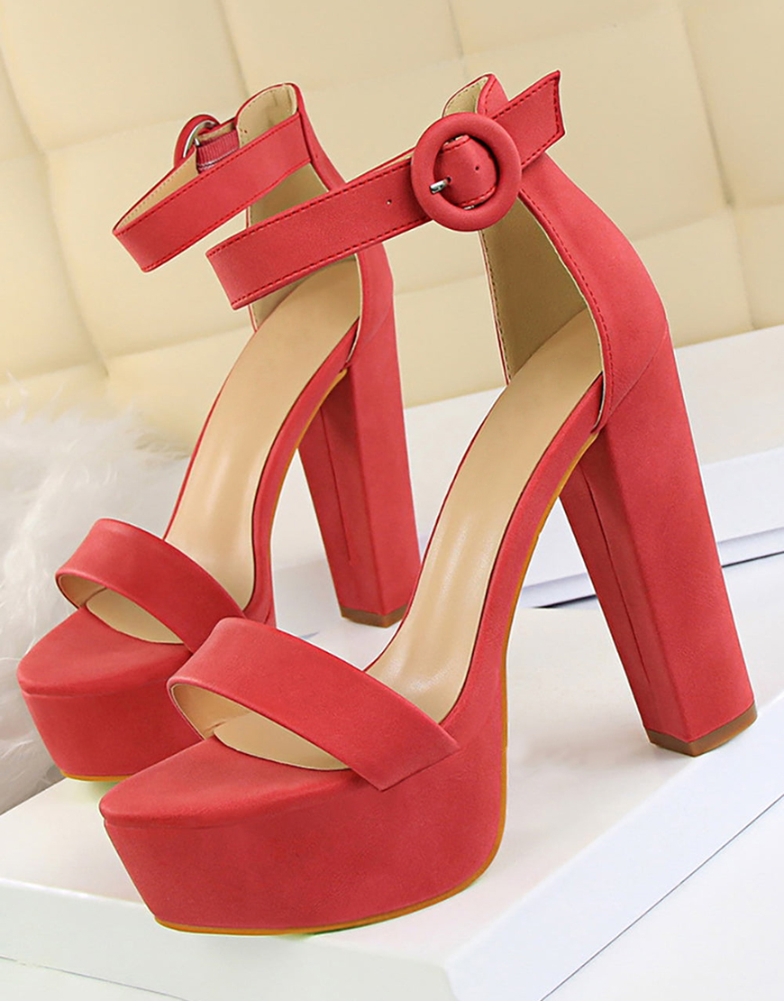 Kahki Chunky High Heel Sandals