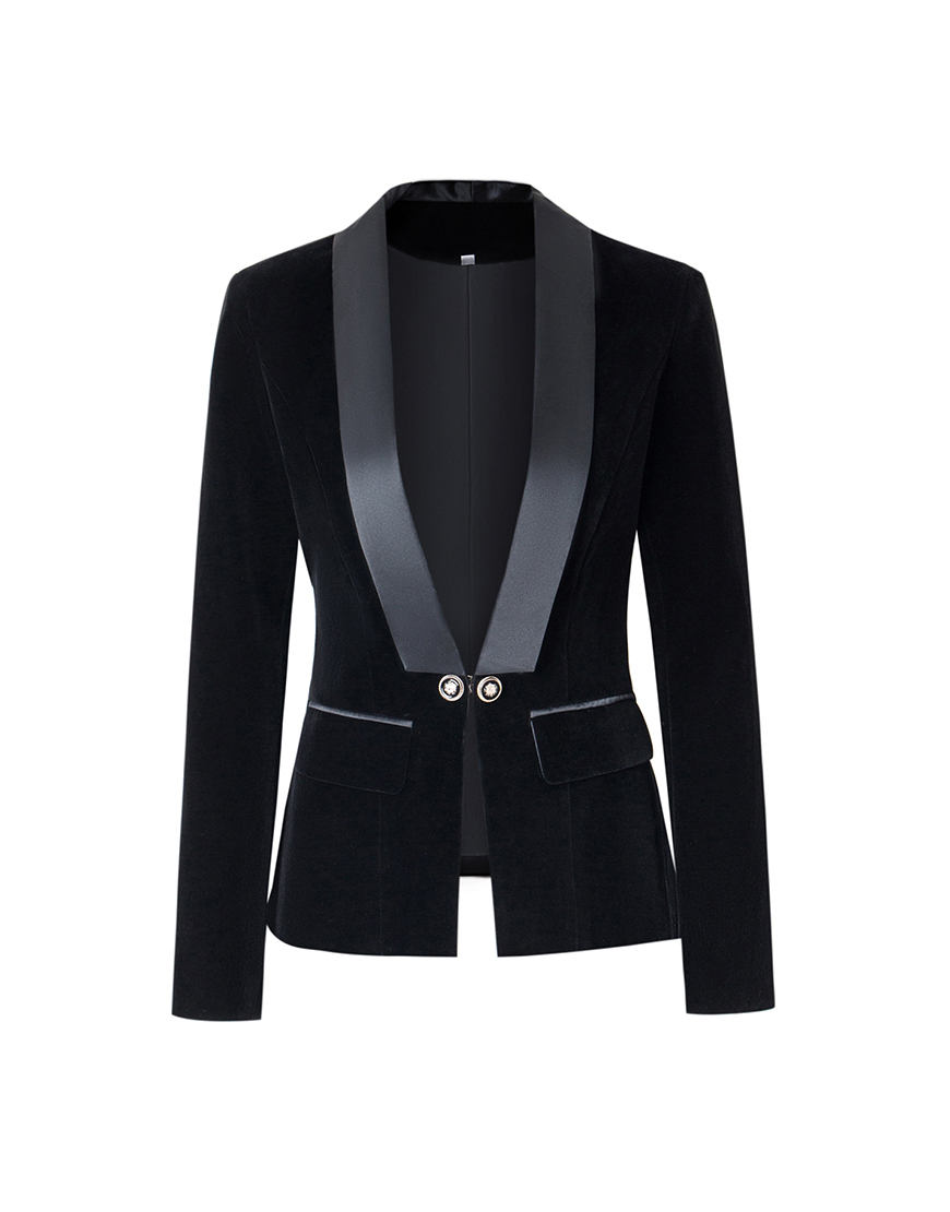 Black Shawl Lapel Velvet Women Party Blazer
