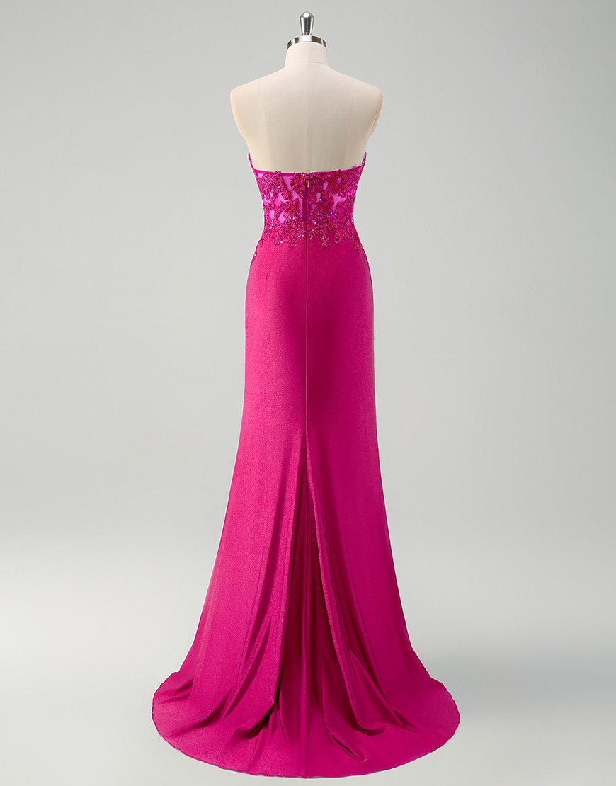 Sparkly Green Mermaid Strapless Corset Appliques Long Prom Dress with Slit