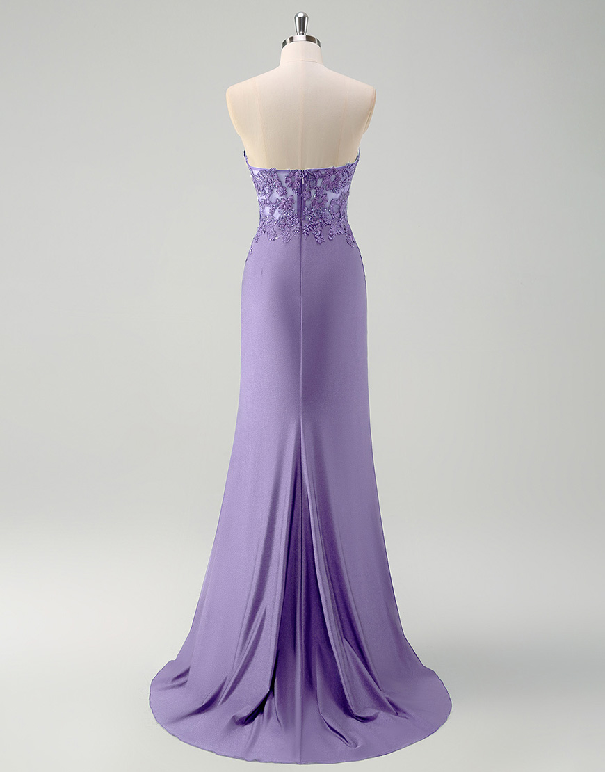 Sparkly Green Mermaid Strapless Corset Appliques Long Prom Dress with Slit