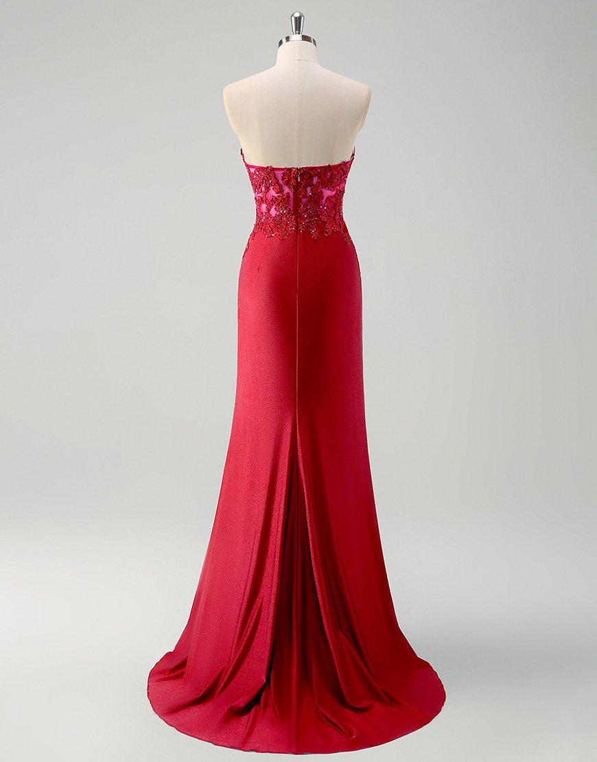 Sparkly Green Mermaid Strapless Corset Appliques Long Prom Dress with Slit