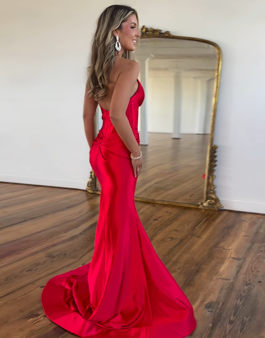 Navy Mermaid Halter Corset Satin Long Prom Dress with Slit