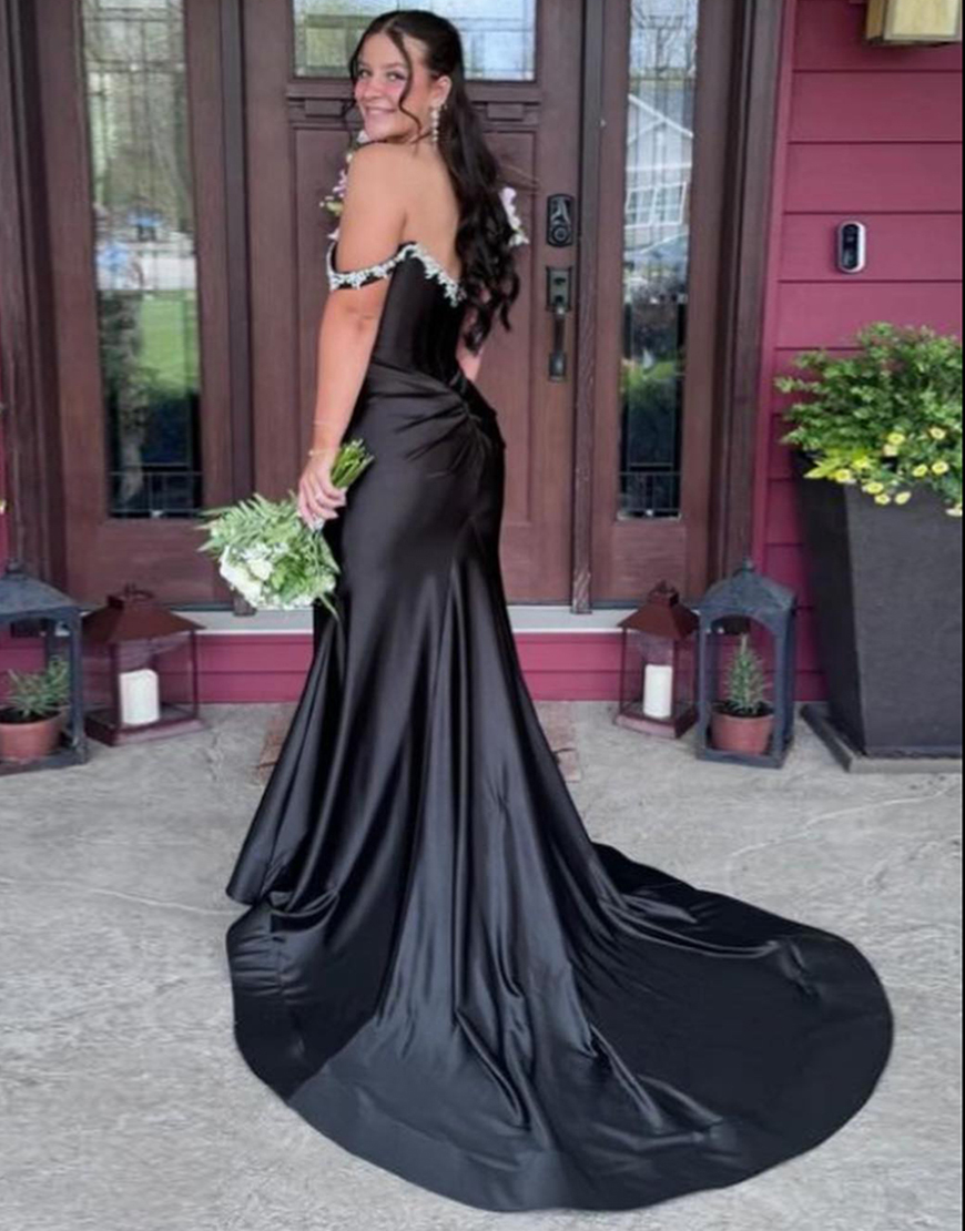 Sparkly Silver Mermaid Rhinestones Off the Shoulder Corset Long Prom Dress with Slit