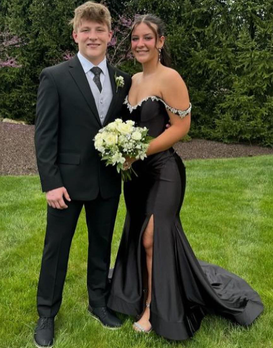 Sparkly Silver Mermaid Rhinestones Off the Shoulder Corset Long Prom Dress with Slit