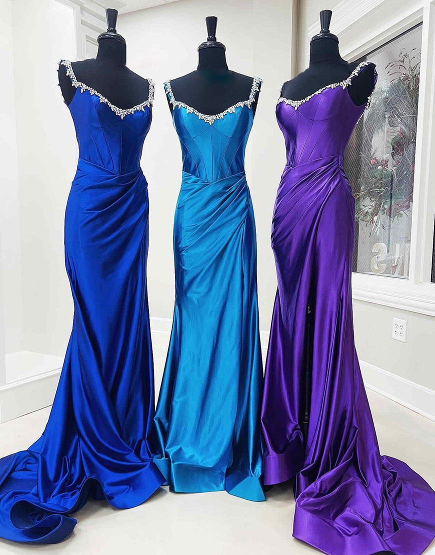 Sparkly Silver Mermaid Rhinestones Off the Shoulder Corset Long Prom Dress with Slit