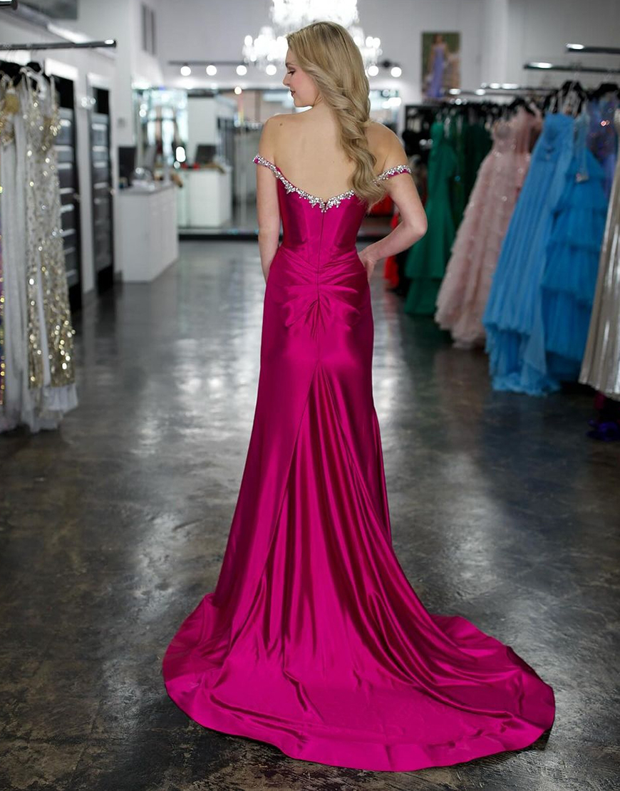 Sparkly Silver Mermaid Rhinestones Off the Shoulder Corset Long Prom Dress with Slit