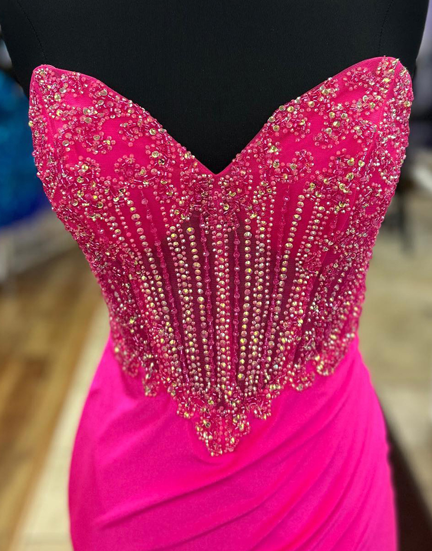 Sparkly Orange Mermaid Beading Strapless Corset Long Prom Dress with Slit