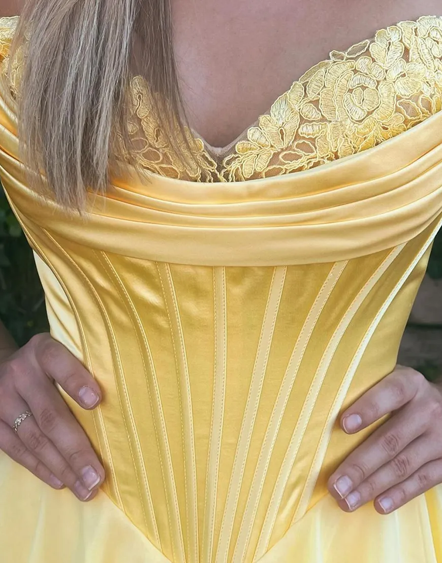 Orange Corset Tiered Strapless Ruffled Long Prom Dress with Slit