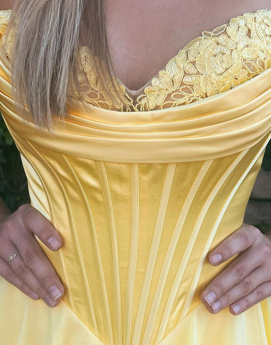 Blue A-Line Strapless Corset Tiered Long Prom Dress with Slit