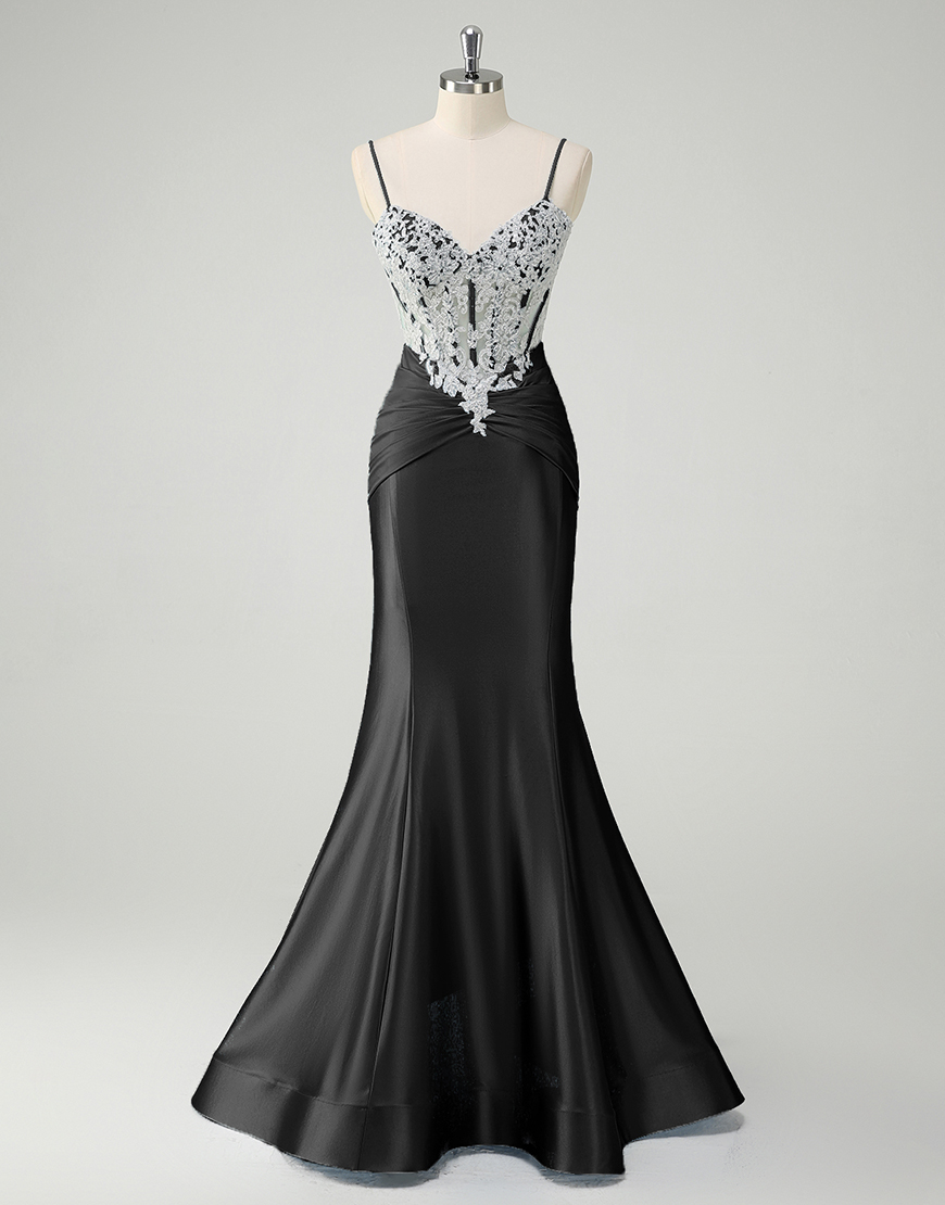 Sparkly Blue Mermaid Spaghetti Straps Long Prom Dress with Sequined Appliques 