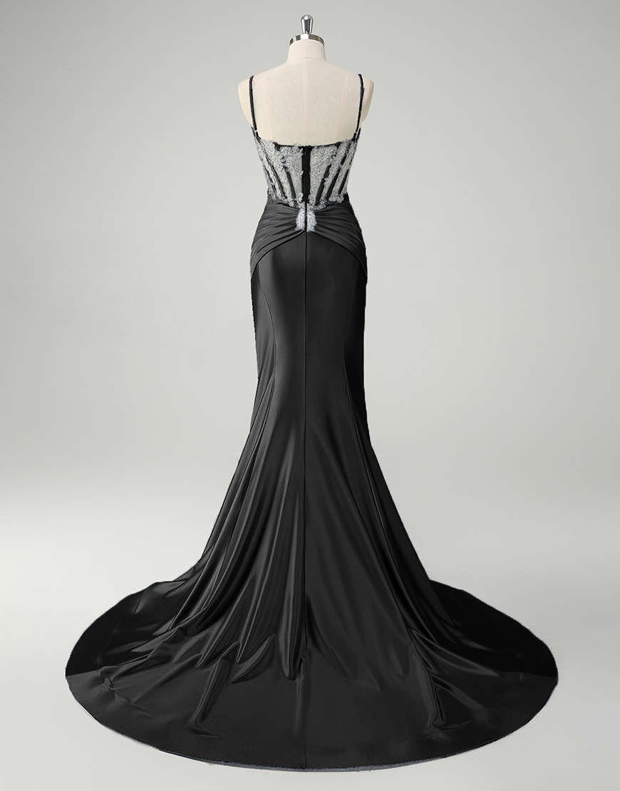 Sparkly Blue Mermaid Spaghetti Straps Long Prom Dress with Sequined Appliques 