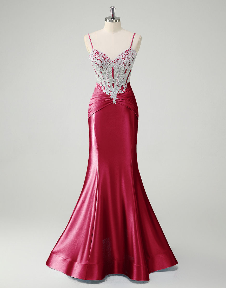 Sparkly Blue Mermaid Spaghetti Straps Long Prom Dress with Sequined Appliques 