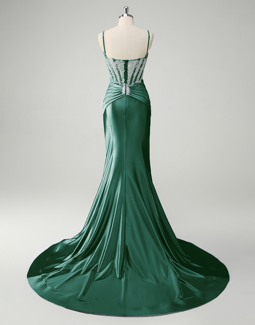 Sparkly Blue Mermaid Spaghetti Straps Long Prom Dress with Sequined Appliques 