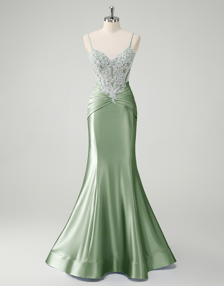 Sparkly Blue Mermaid Spaghetti Straps Long Prom Dress with Sequined Appliques 