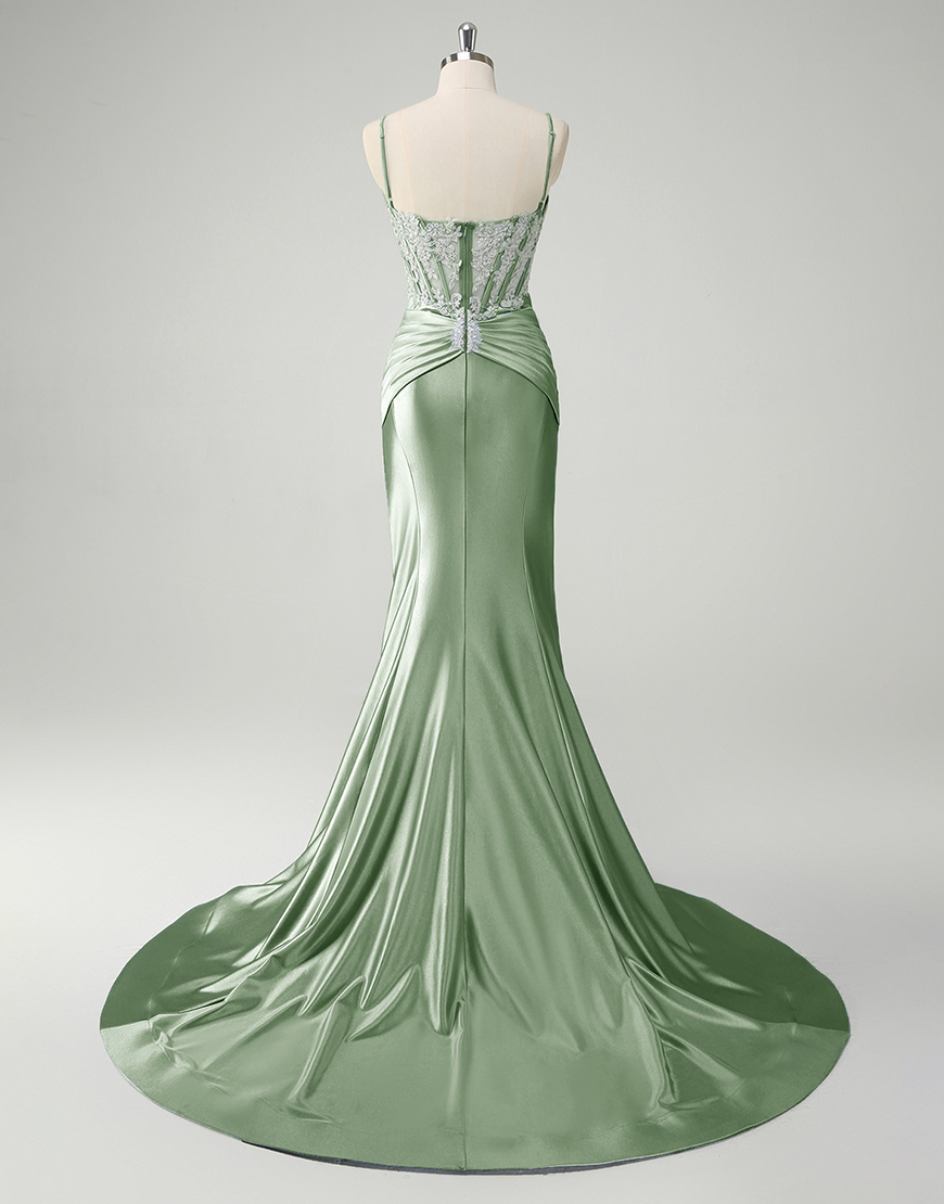 Sparkly Blue Mermaid Spaghetti Straps Long Prom Dress with Sequined Appliques 