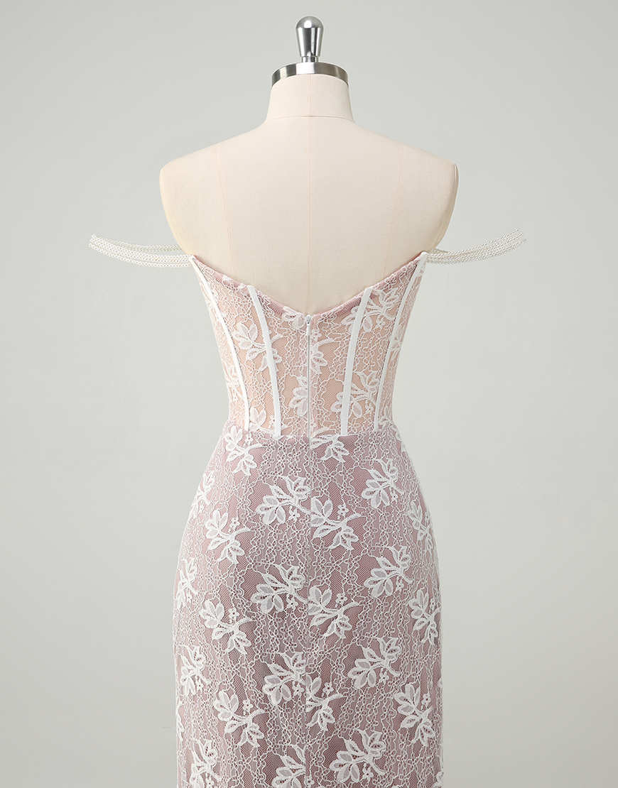 Sparkly White Mermaid Off The Shoulder Appliques Beading Long Prom Dress with Side Slit