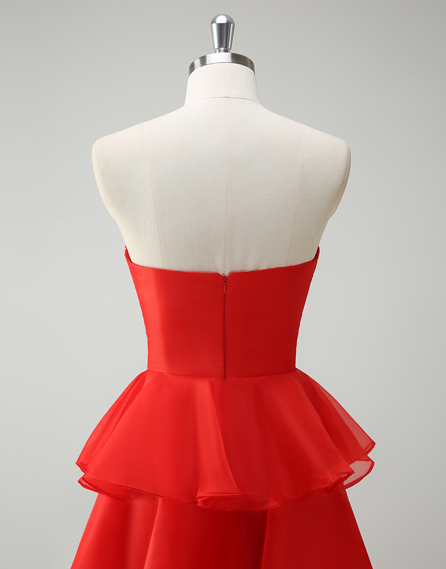 Berlinnova Women Orange Long Prom Dress A-Line Strapless Flower Ruffles Pageant Dress with Slit