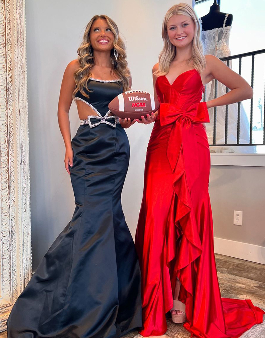 Hot Pink Mermaid Spaghetti Straps Corset Satin Bow Long Prom Dress with Slit