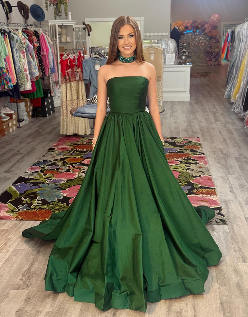 Orange A-Line Strapless Satin Long Prom Dress