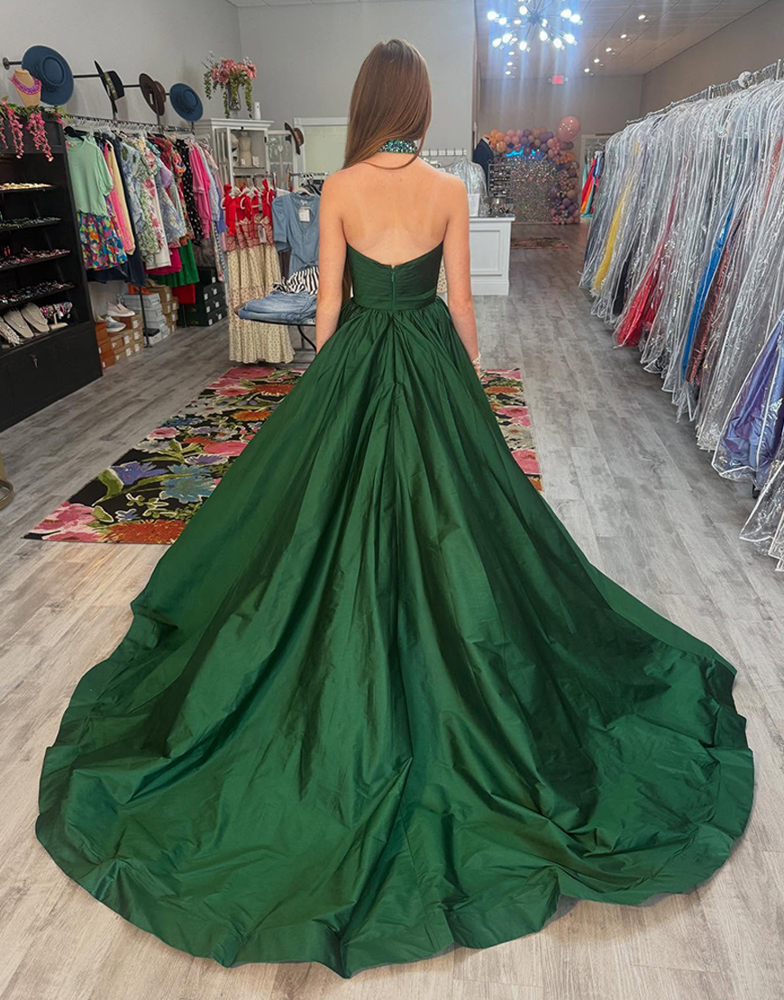 Orange A-Line Strapless Satin Long Prom Dress