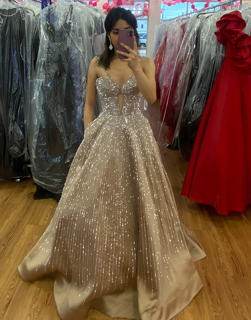 Sparkly Royal Blue A-Line Halter Beaded Satin Long Prom Dress