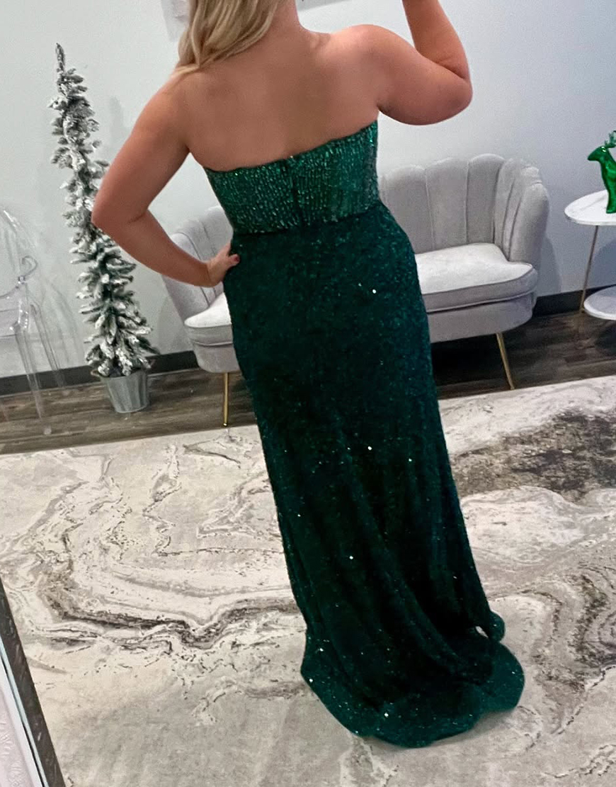 Sparkly Blue Mermaid Strapless Corset Sequins Long Prom Dress with Slit