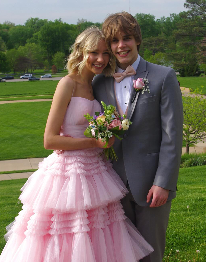 Pink A-Line Spaghetti Straps Ruffles Tulle Empire Waist Long Prom Dress