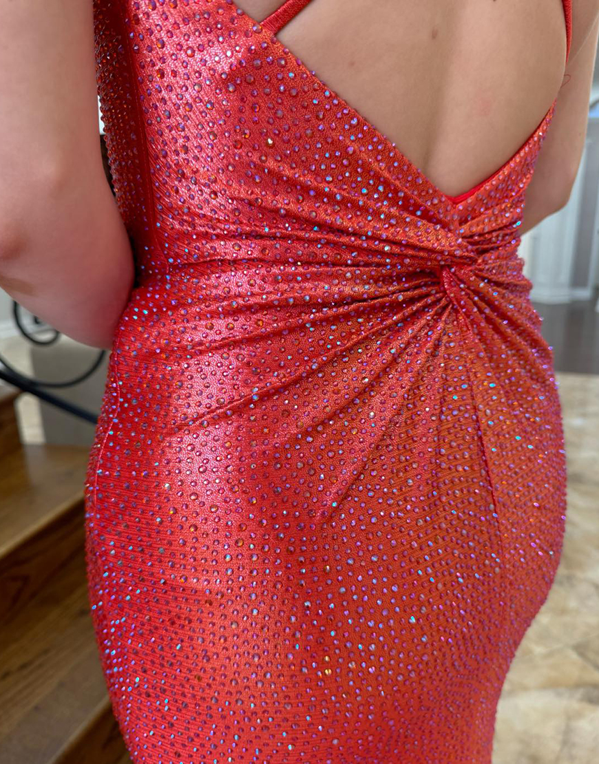 Sparkly Red Mermaid Double Spaghetti Straps Beading Long Prom Dress