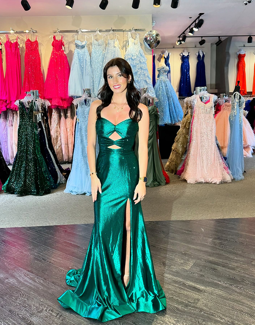 Sparkly Blush Beaded Strapless Mermaid Hollow Out Long Prom Dress with Slit