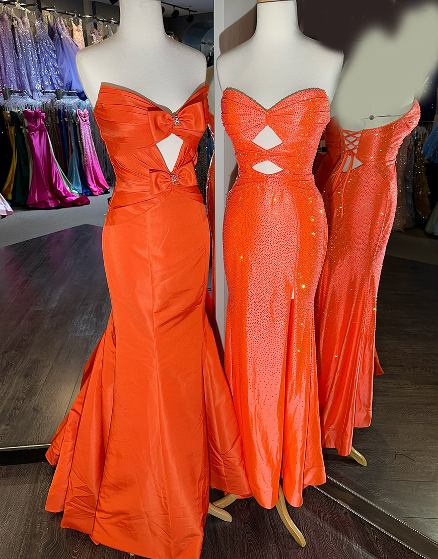 Sparkly Blush Beaded Strapless Mermaid Hollow Out Long Prom Dress with Slit