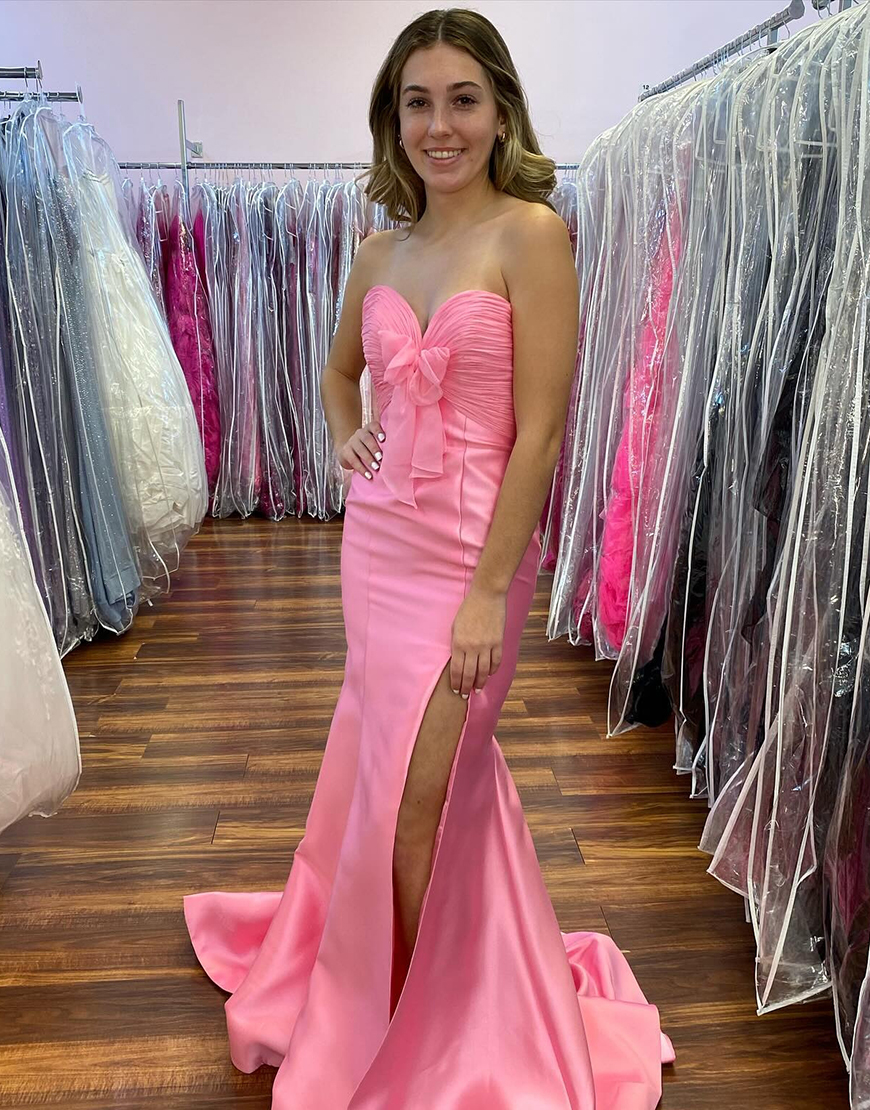 Yellow Mermaid Strapless Bow Long Prom Dress with Slit