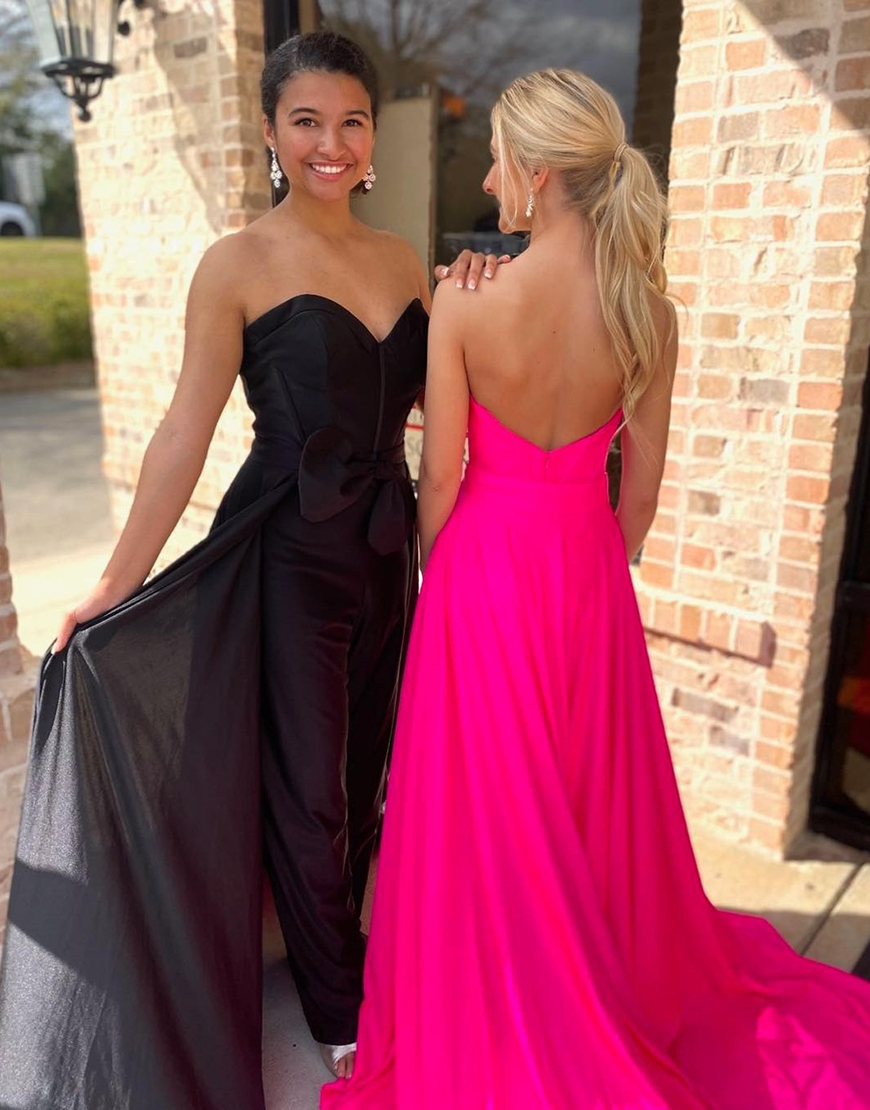 Fuchsia Strapless Corset Jumpsuit with Sweeping Train