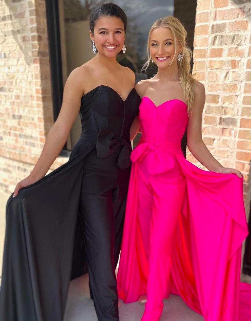 Fuchsia Strapless Corset Jumpsuit with Sweeping Train