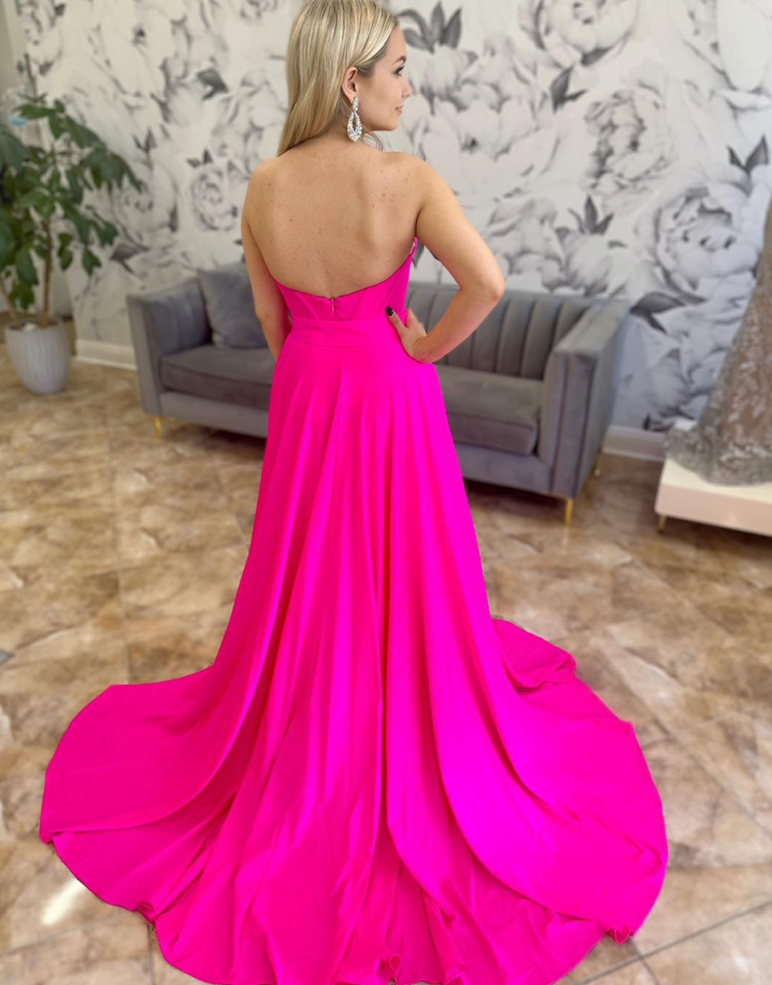 Fuchsia Strapless Corset Jumpsuit with Sweeping Train