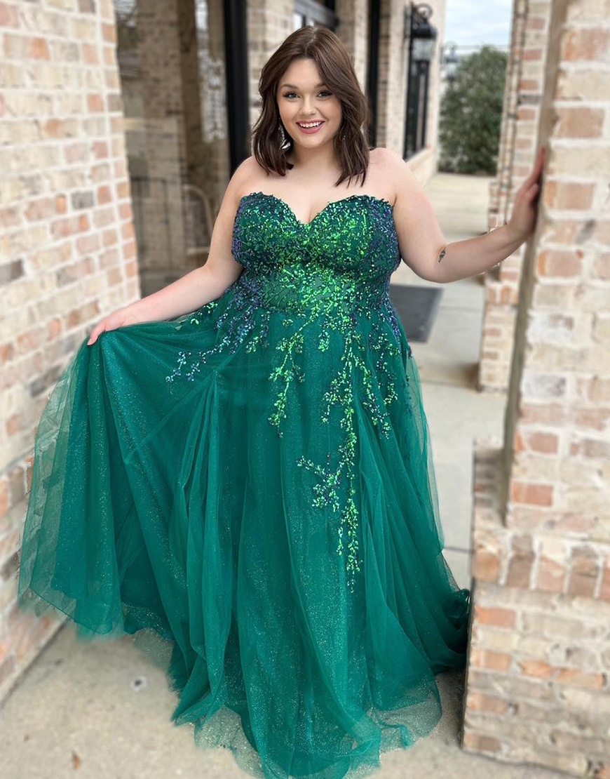 Sparkly Emerald Green Feathered Off the Shoulder Sequined Appliques Tulle Long Prom Dress