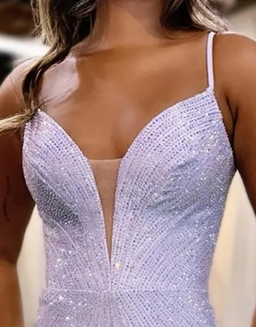 Sparkly Black Mermaid Spaghetti Straps Beaded Long Prom Dress with Slit