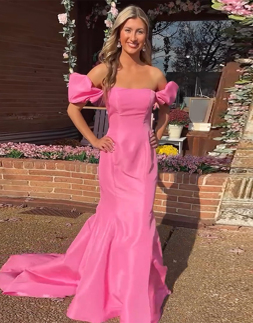 Pink Mermaid Off the Shoulder Long Prom Dress