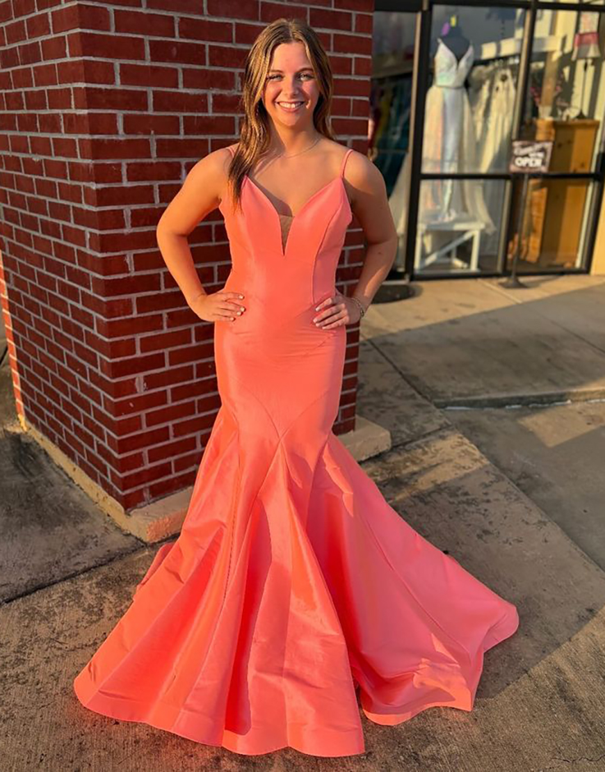 Orange Mermaid Spaghetti Straps Long Prom Dress