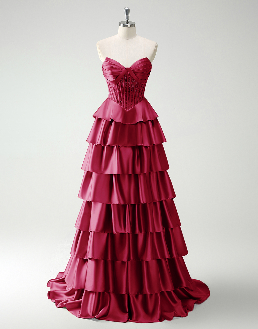 Sparkly Green A-Line Strapless Sequined Corset Ruffles Satin Long Prom Dress