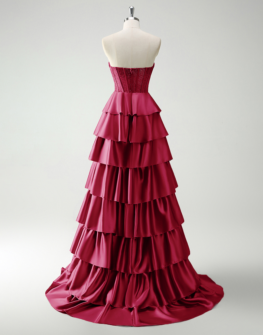 Sparkly Green A-Line Strapless Sequined Corset Ruffles Satin Long Prom Dress