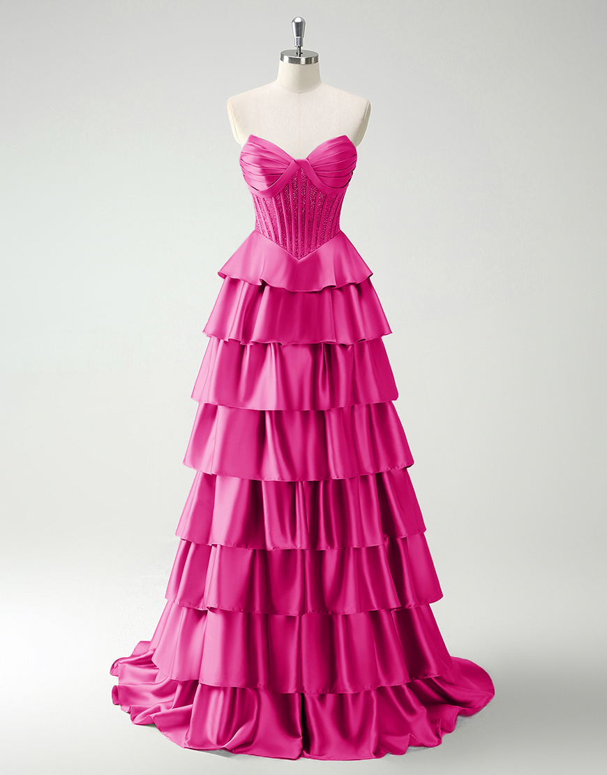 Sparkly Green A-Line Strapless Sequined Corset Ruffles Satin Long Prom Dress