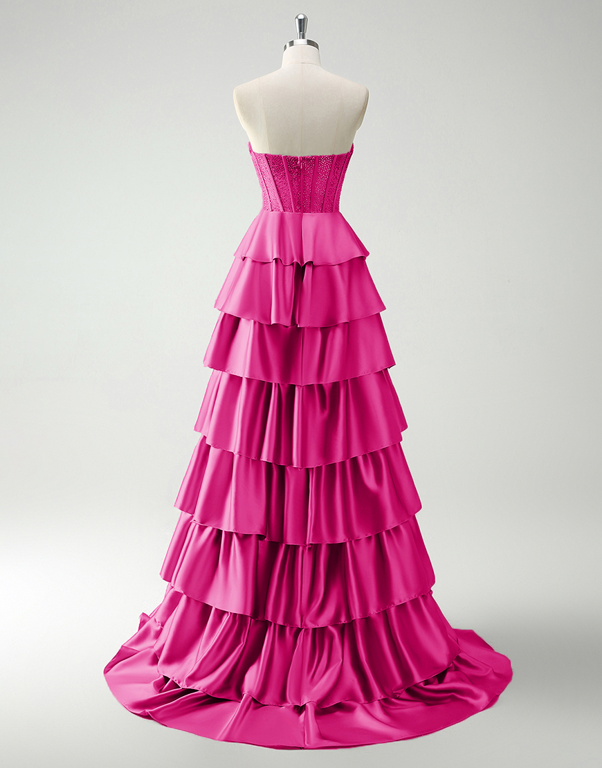 Sparkly Green A-Line Strapless Sequined Corset Ruffles Satin Long Prom Dress